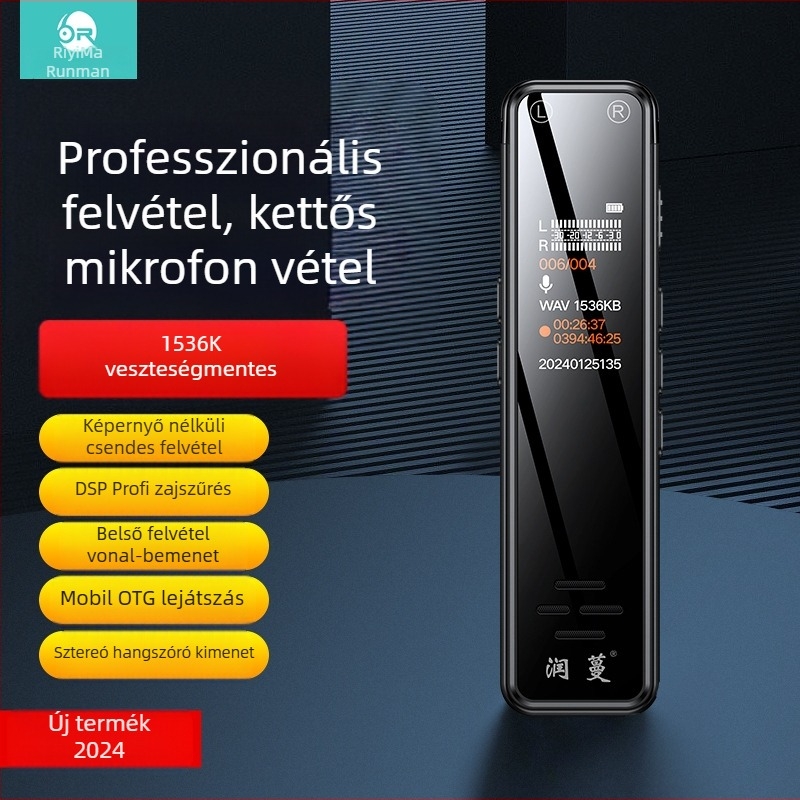 Runvine R11 hangrögzítő toll dupla mikrofonnal, WAV 512Kbps, 60 órás felvétel, USB 2.0, alumínium ház