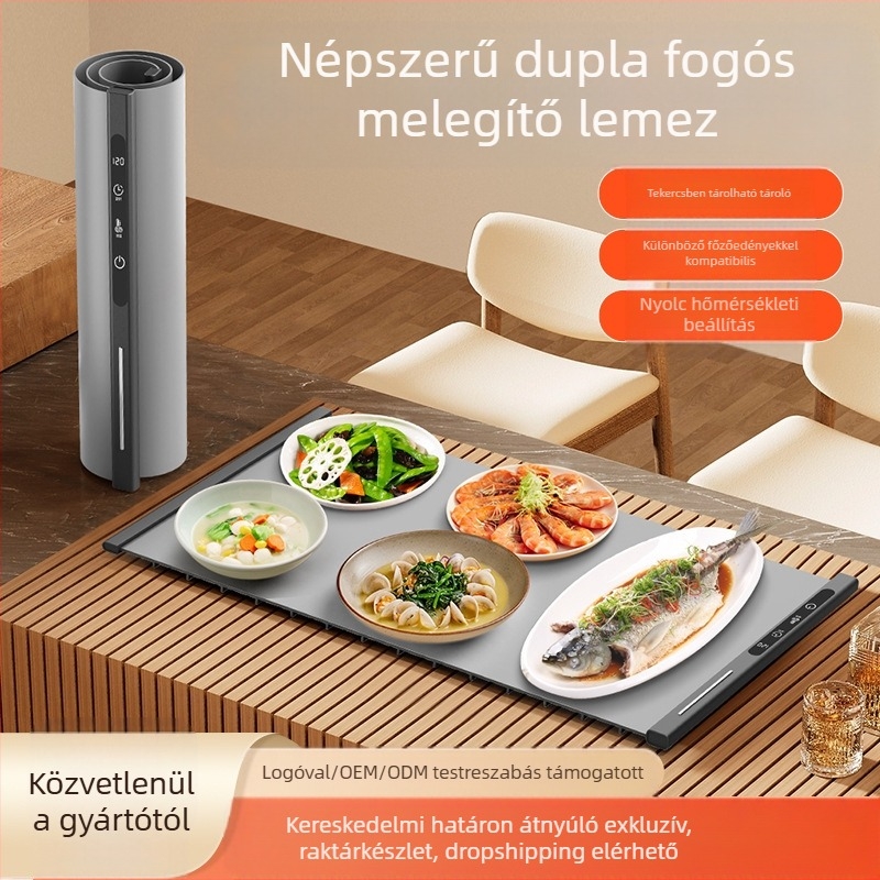 Spade A Szilikon Melegítő Tálca – hordozható, szigetelt tálaló tálca forró ételekhez, 500W, 220V, 1kg, testreszabható