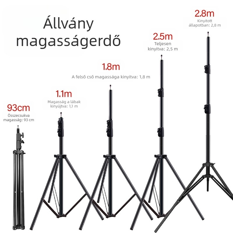 Alumínium fényállvány fotózáshoz, teherbírás 5 kg, magasság 2,8 m, csőátmérő 30 mm, 3 részes, élő közvetítésekhez