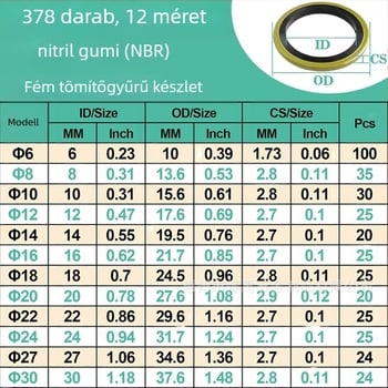 O-gyűrű tömítő készlet, NBR nitril gumi (378 db, rögzített tömítés), Fengyu Electric, kód Dq063