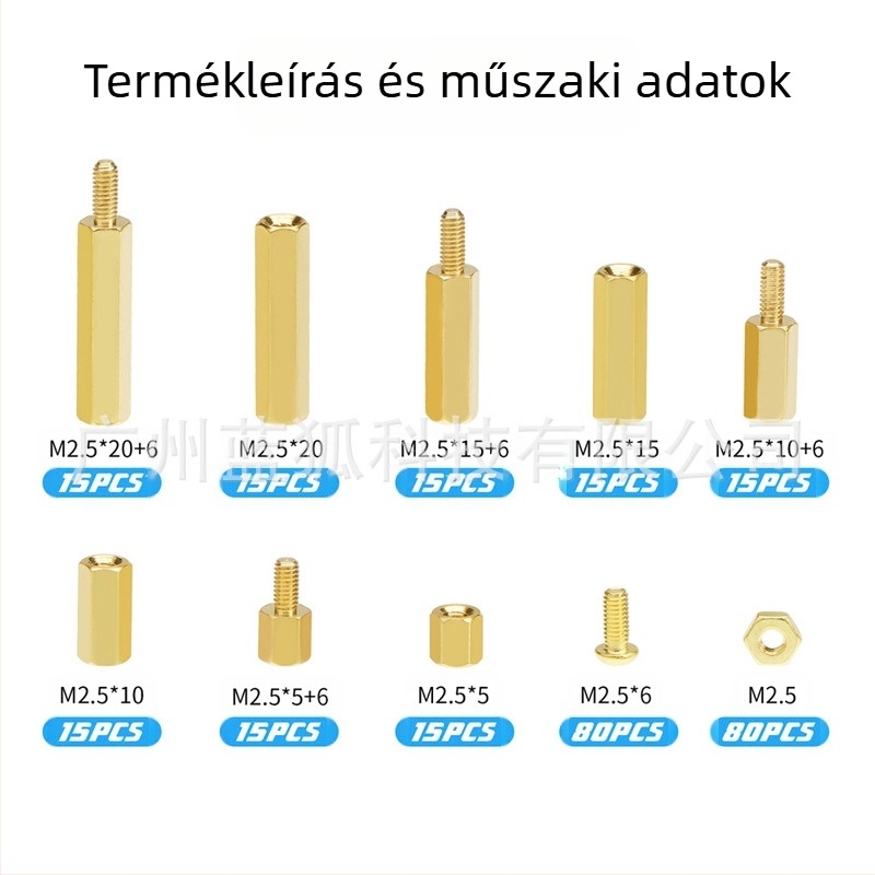 Blue Fox hatszögletű réz távtartók, 280 darab, osztály A, GB900-88, réz és rézötvözetek