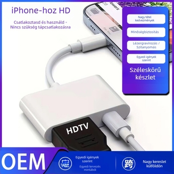 iPhone–ról HDMI adapter a képernyő tükrözéséhez, 1080P hang- és videó, HDMI interfész, 12 cm hosszú, egyetlen HDMI kimenettel