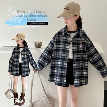 Lányoknak tervezett hosszú ujjú kockásing, nyúl szőrme anyag 80–90%, 2024 tavasz