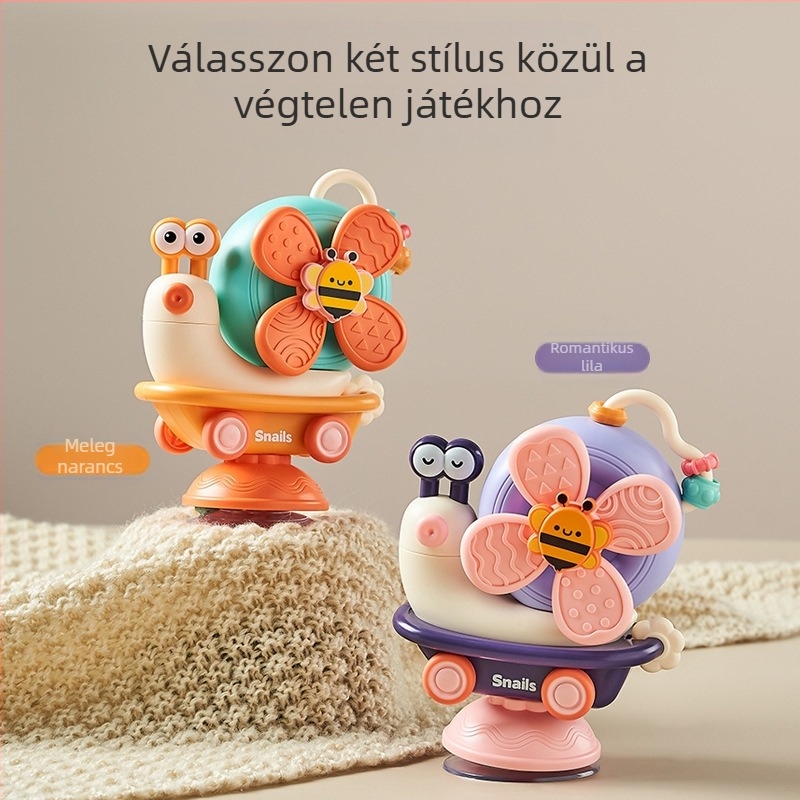 Baba csiga forgó csörgő – aranyos rajzfilmszereplővel, rágásra szánt és nyugtató játék kisgyerekeknek