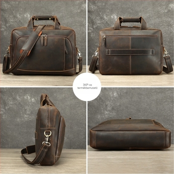 Valódi bőrből készült üzleti aktatáska, modell 5117, felső réteg borjúbőr (Top Grain), poliészter-pamut bélés, stílus: üzleti utazás (Model 5117; Top Grain; Polyester-Cotton Lining)