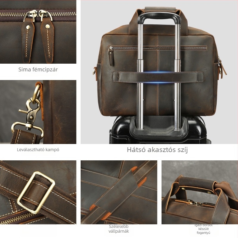 Valódi bőrből készült üzleti aktatáska, modell 5117, felső réteg borjúbőr (Top Grain), poliészter-pamut bélés, stílus: üzleti utazás (Model 5117; Top Grain; Polyester-Cotton Lining)