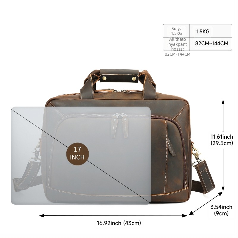 Valódi bőrből készült üzleti aktatáska, modell 5117, felső réteg borjúbőr (Top Grain), poliészter-pamut bélés, stílus: üzleti utazás (Model 5117; Top Grain; Polyester-Cotton Lining)