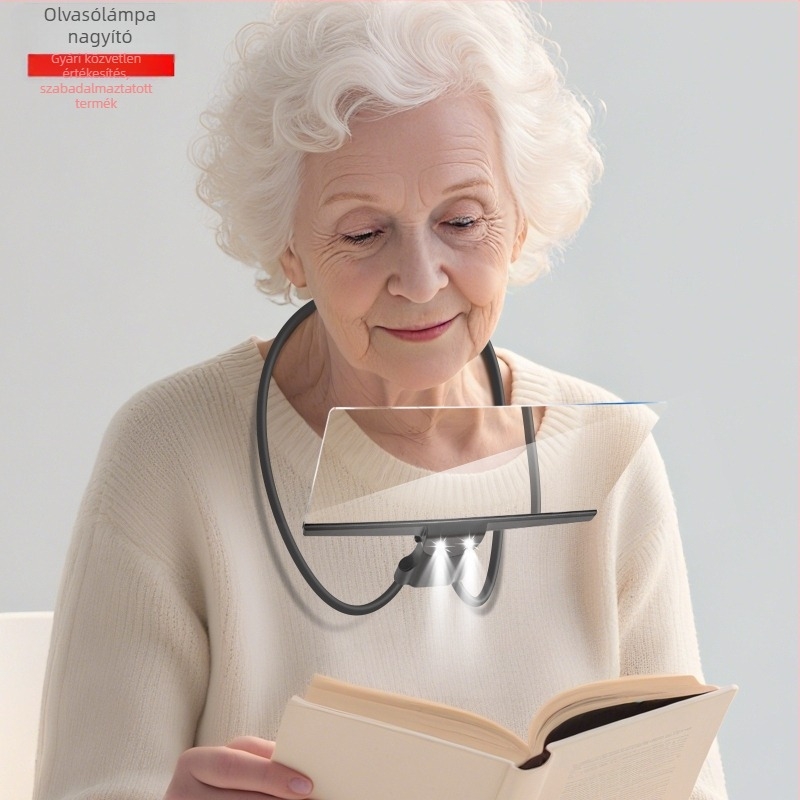 Nyakba akasztható olvasó nagyító időseknek, teljes oldalas nagyítás HD LED világítással, 3 az 1-ben: nyakban/kézben/asztalon