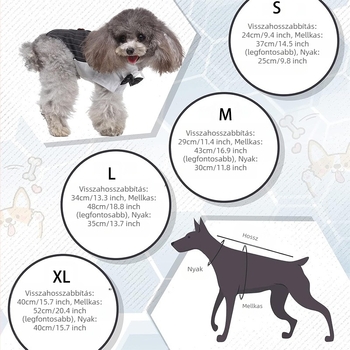 Kutyus esküvői mellény – formális mellény leválasztható csokornyakkendővel, gallérral és kendővel, poliészter, brit stílus, termékkód 6802LF