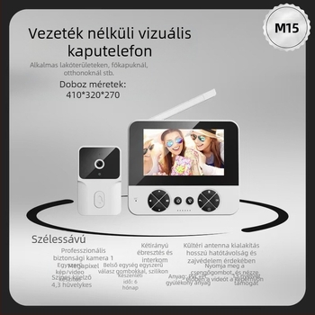 Video ajtócsengő kamerával és éjjellátással, beltéri használatra, modell M15, 110–220V-es áramellátás, különféle csengőhangok.