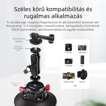 Neewer Alumínium Ötvözet Szívófejes Gimbálfej Kamera/Telefon/GoPro-hoz — Erős Szívóhatás, Stabil Autós Tartó