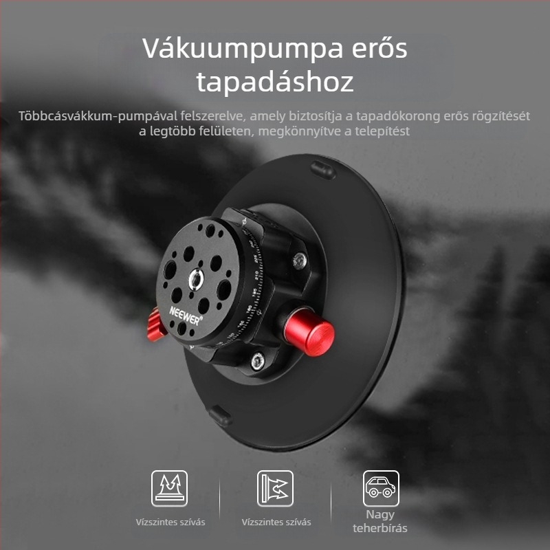 Neewer Alumínium Ötvözet Szívófejes Gimbálfej Kamera/Telefon/GoPro-hoz — Erős Szívóhatás, Stabil Autós Tartó