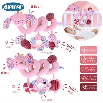 Párnás függő játék ágyneműhöz és babakocsihoz – tükör, BB Call, csörgő; 0–3 év; Modell 24688A