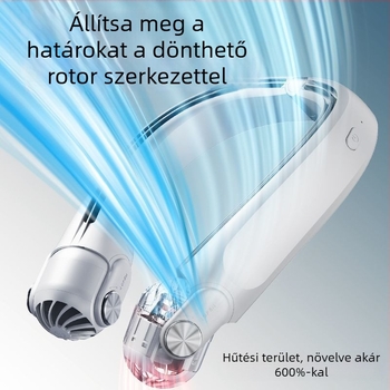 Hordozható nyakpántos ventilátor, összecsukható, USB újratölthető, cserélhető akkumulátor 300–500 mAh, 3 sebesség, vezeték nélküli töltés