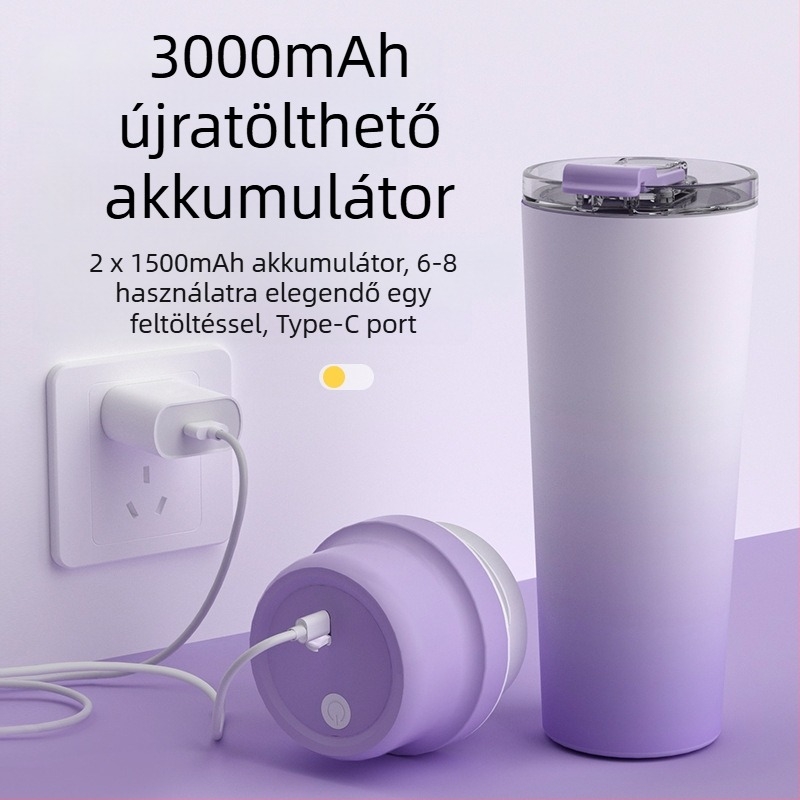 Hőszigetelt gyümölcslé készítő pohár beépített akkumulátorral, 60W, kapacitás 601–800 ml, 22 001 RPM fölött