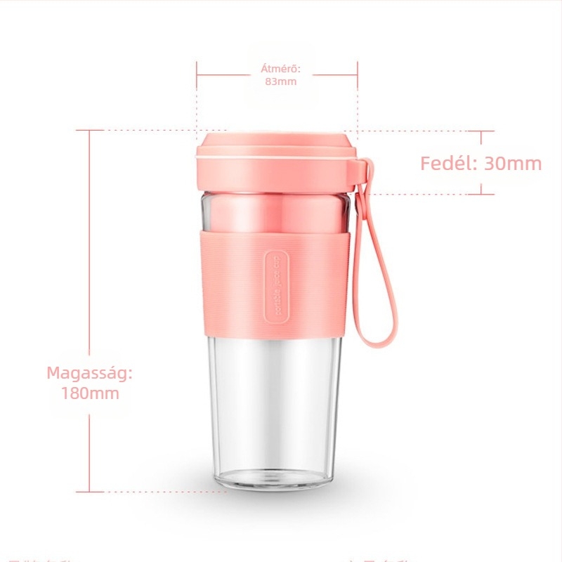 Vezeték nélküli mini gyümölcslé készítő pohár, 50W, négy pengével, beépített akkumulátor, automatikus tisztítás, élelmiszer-minőségű PC műanyag