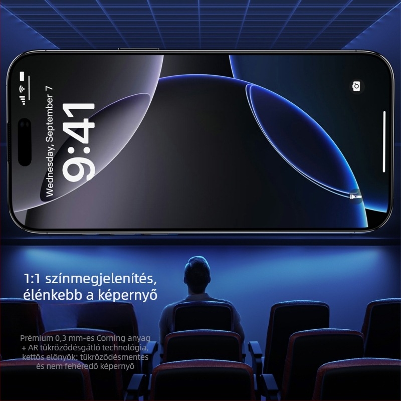 iPhone 14 Pro Max edzett üveg kijelzővédő – teljes kijelzőfedés, porálló, privát védelem