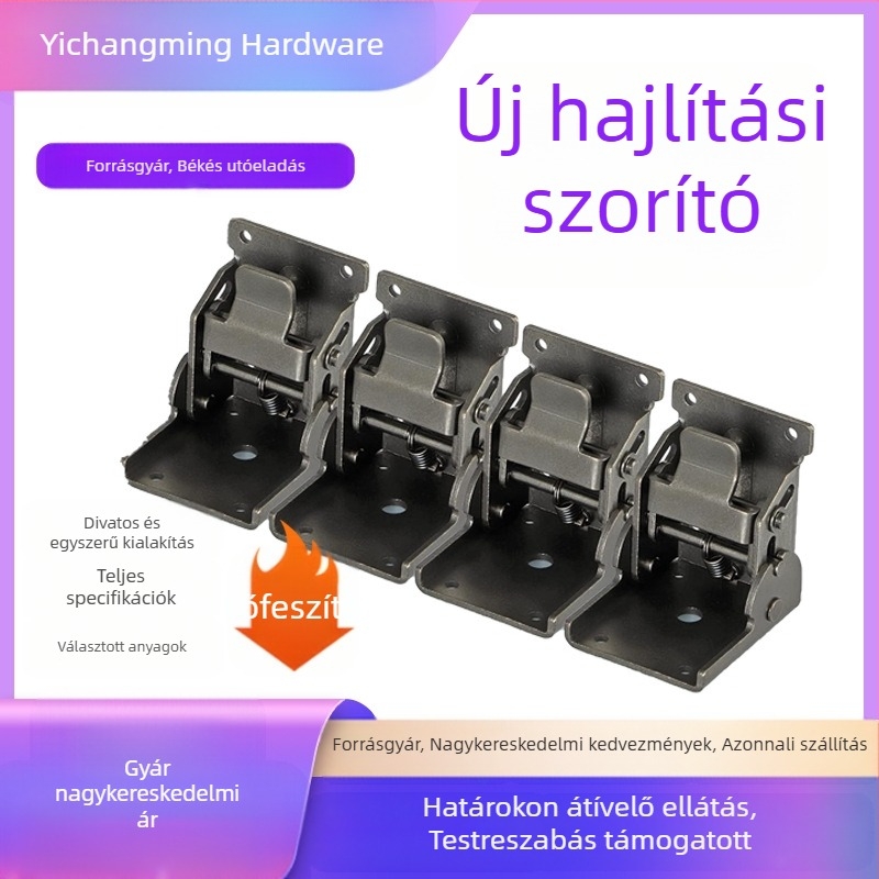 Összecsukható zsanér vasból készült asztalláb csatlakozó, 90° önzáró, modern minimalista stílus (Anyag: Vas; Felületkezelés: Elektroplatázás; Típus: Összecsukható zsanér)