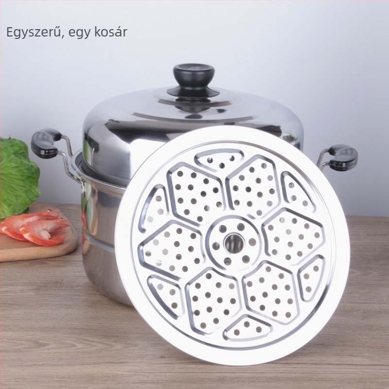 Rozsdamentes acélból készült négyrétegű gőzölő edény egyetlen alappal és fedővel