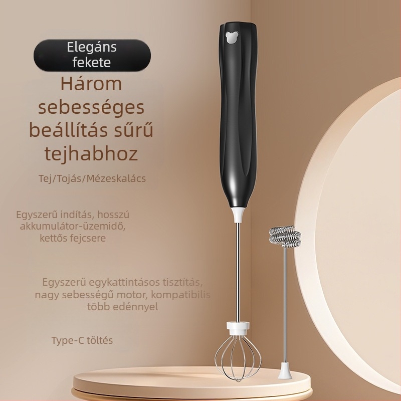 Vezeték nélküli elektromos kézi mixer 3 sebességgel, tejhabosító és tojáskeverő, 150W, D6 modell