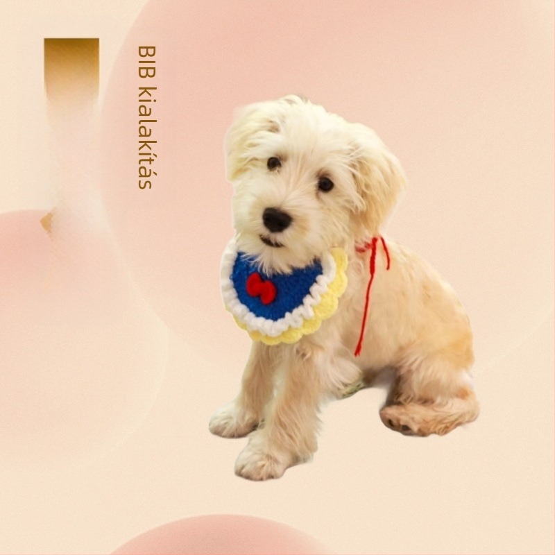 Kézzel készített gyapjú horgolt háziállat-bib kartun mintával, macska és kiskutyák számára, tél, hercegnő stílus