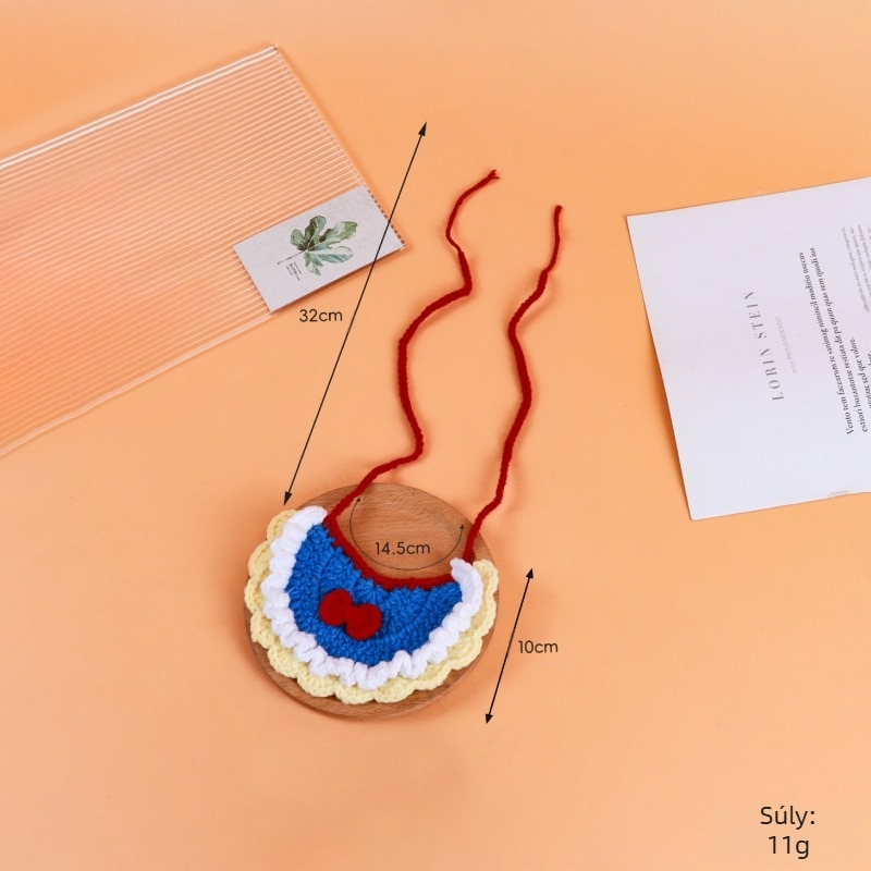 Kézzel készített gyapjú horgolt háziállat-bib kartun mintával, macska és kiskutyák számára, tél, hercegnő stílus