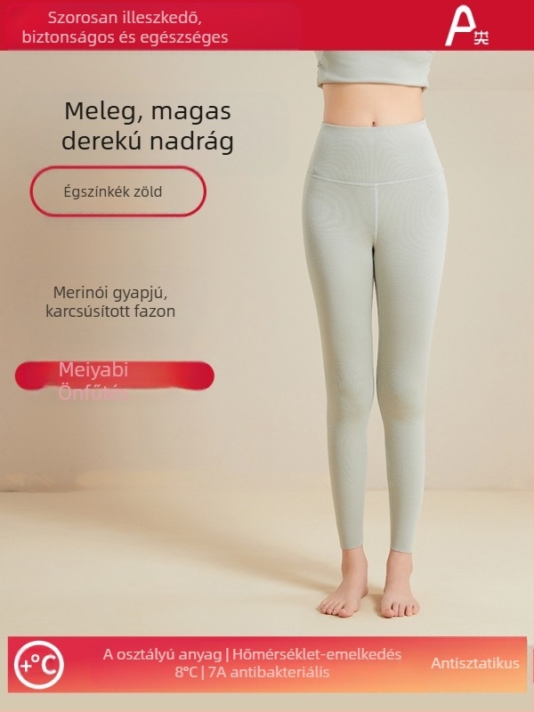 Női gyapjúból készült őszi-téli magas derekú termo nadrág, antibakteriális, fenékemelés, melegítő hatás, derék és has védelme, velúr bélés
