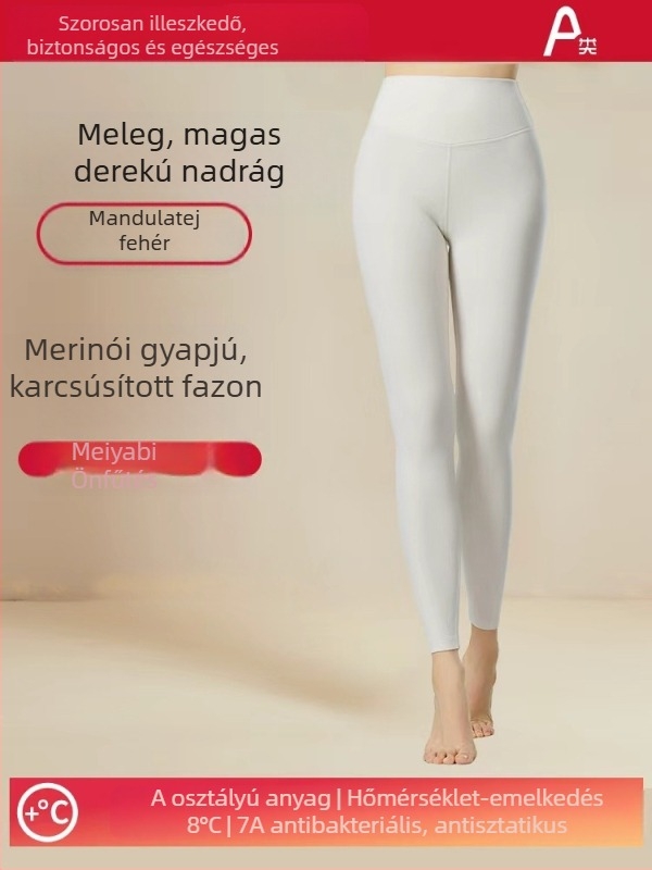 Női gyapjúból készült őszi-téli magas derekú termo nadrág, antibakteriális, fenékemelés, melegítő hatás, derék és has védelme, velúr bélés