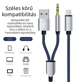 Neutral USB 2-in-1 szövött AUX hangkábel Type-C 3,5 mm adapterrel zenéhez és hívásokhoz