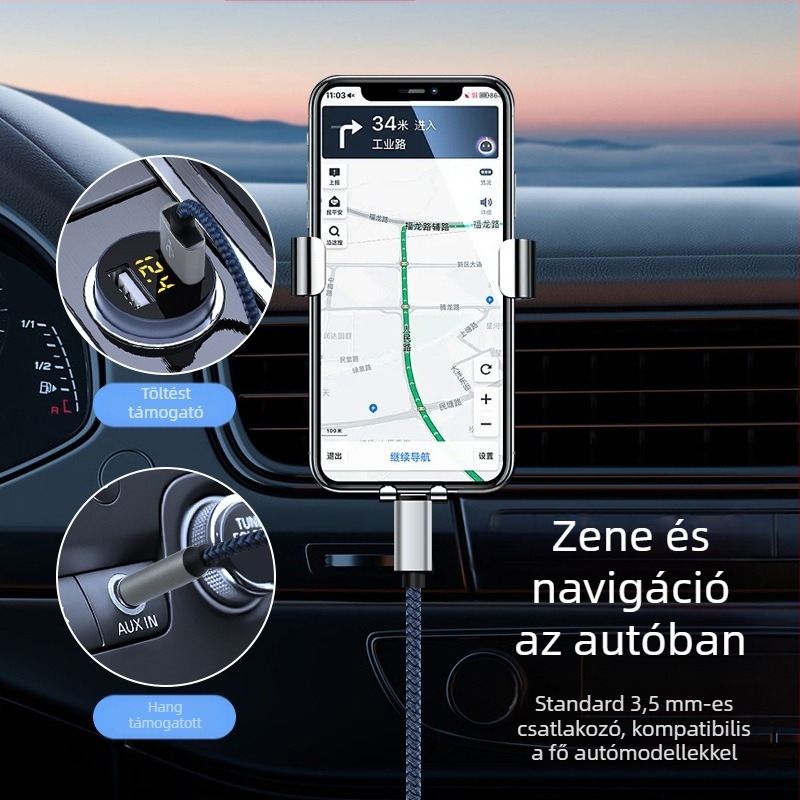 Neutral USB 2-in-1 szövött AUX hangkábel Type-C 3,5 mm adapterrel zenéhez és hívásokhoz