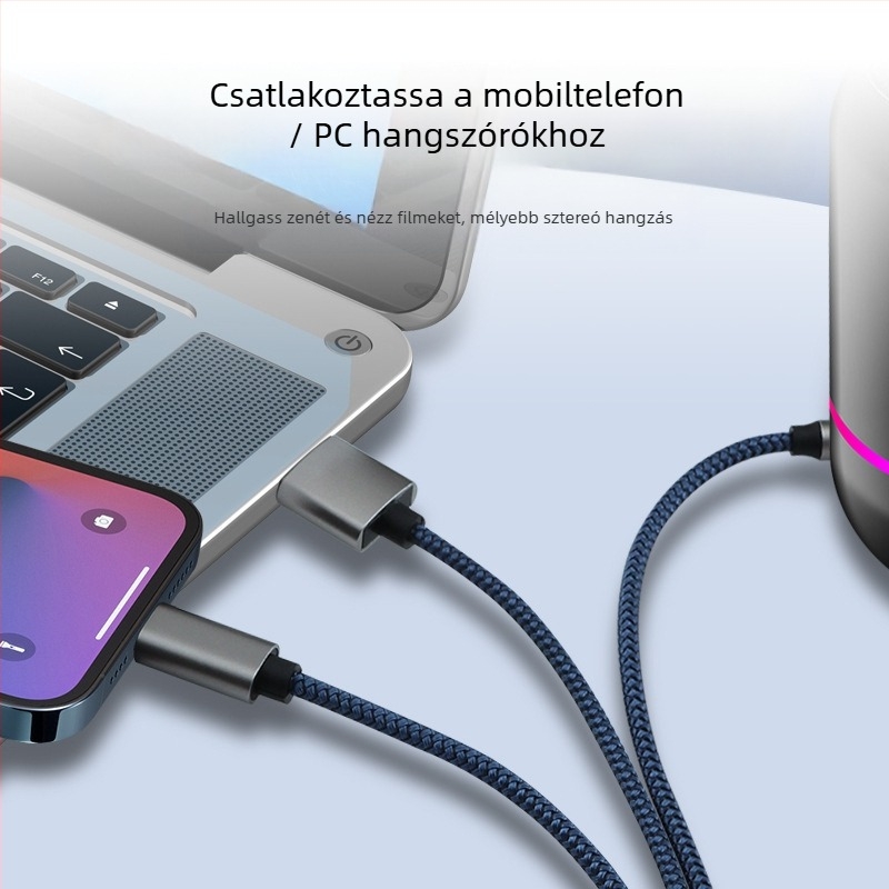Neutral USB 2-in-1 szövött AUX hangkábel Type-C 3,5 mm adapterrel zenéhez és hívásokhoz