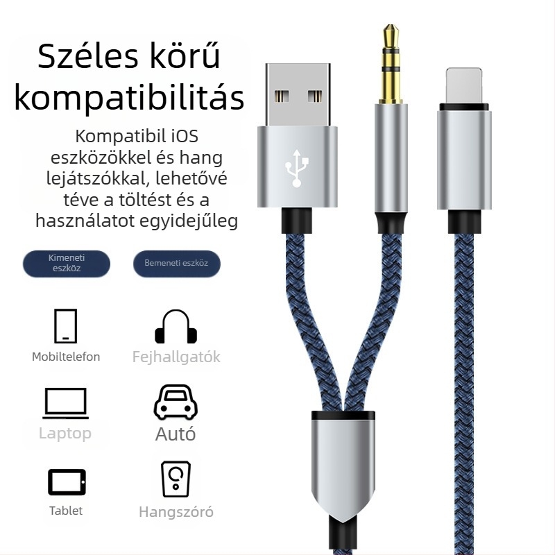 Neutral USB 2-in-1 szövött AUX hangkábel Type-C 3,5 mm adapterrel zenéhez és hívásokhoz