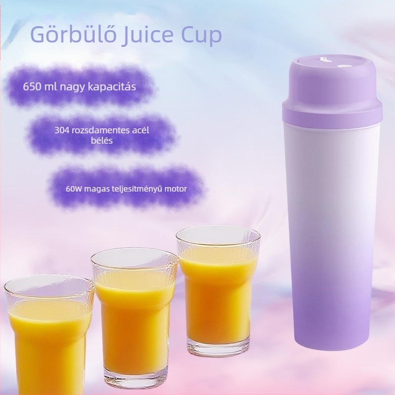 Beépített akkumulátorral rendelkező hordozható rozsdamentes acél gyümölcsprés, 60W, 22001 RPM+, 5+ pengével, belső tartály 304-es acélból, szigetelt