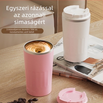 Rozsdamentes acélból készült kávés bögre automatikus keverővel és mágnessel, újratölthető, hordozható, modell MY-304, minimalist dizájn
