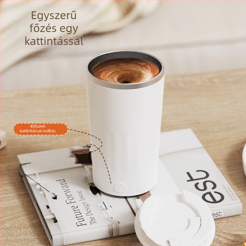 Rozsdamentes acélból készült kávés bögre automatikus keverővel és mágnessel, újratölthető, hordozható, modell MY-304, minimalist dizájn