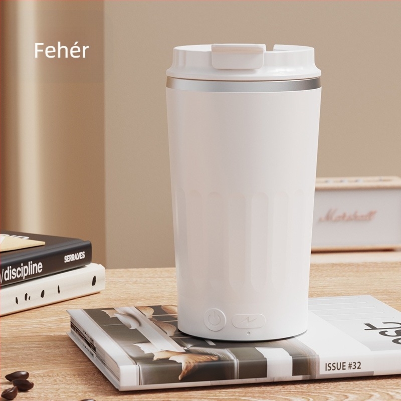 Rozsdamentes acélból készült kávés bögre automatikus keverővel és mágnessel, újratölthető, hordozható, modell MY-304, minimalist dizájn