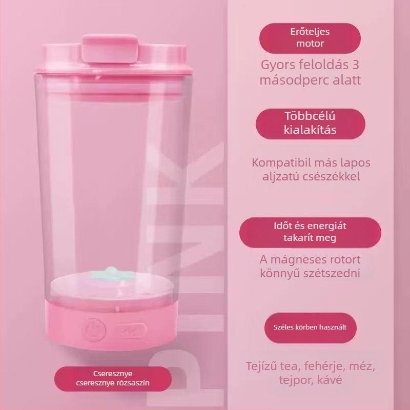 Rozsdamentes acélból készült kávés bögre automatikus keverővel és mágnessel, újratölthető, hordozható, modell MY-304, minimalist dizájn