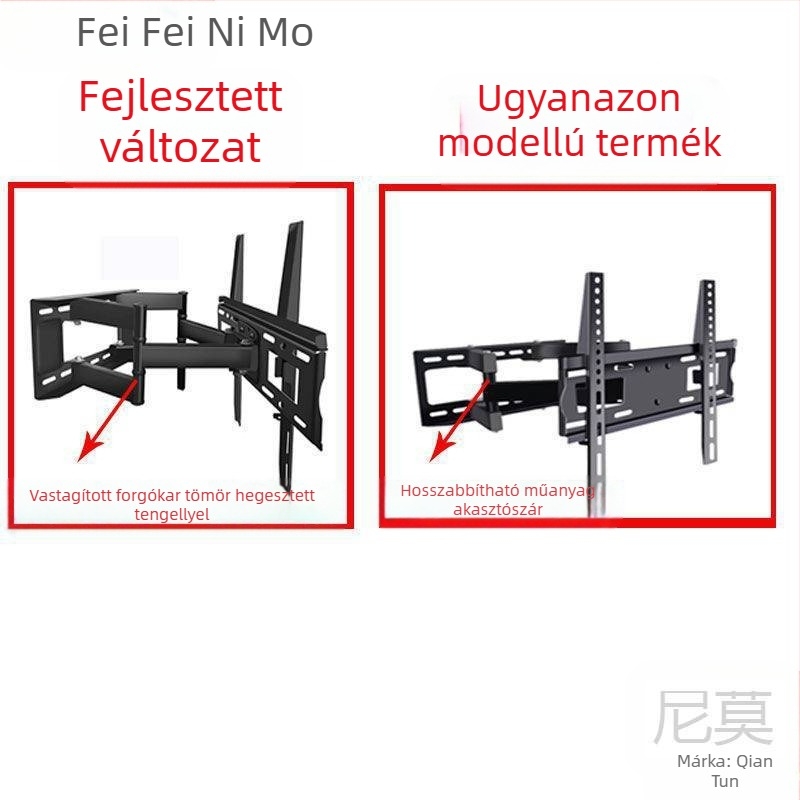 Qian Dun LCD tévé falra szerelhető tartó – teleszkópos forgókar 90°-os elforgatás, kézi állítás