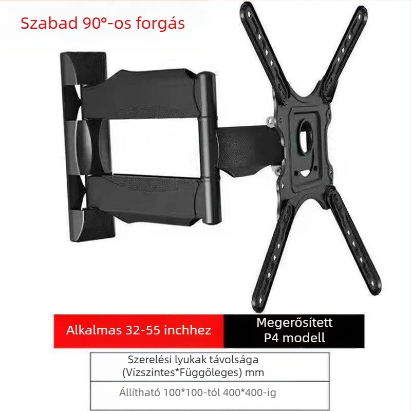 Qian Dun LCD tévé falra szerelhető tartó – teleszkópos forgókar 90°-os elforgatás, kézi állítás