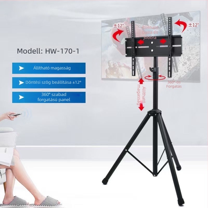 Mozgatható padlón álló LCD TV/monitor állvány forgó függőleges tartóval