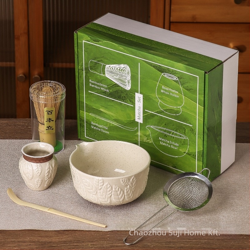 Kerámiás matcha tál lebegő szobor felülettel – retro stílus, könnyű luxus, prémium minőség, 3 személyre