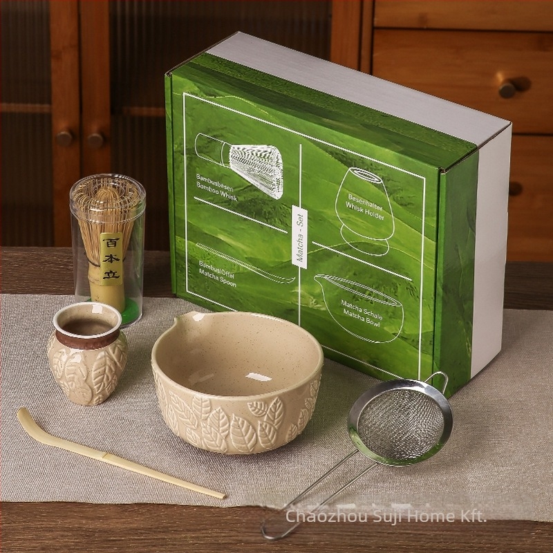 Kerámiás matcha tál lebegő szobor felülettel – retro stílus, könnyű luxus, prémium minőség, 3 személyre