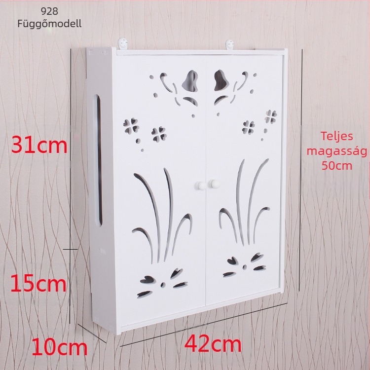 Két szintes falra szerelhető polc multimédiához és vezeték nélküli routerhez – fúrás nélküli szerelés