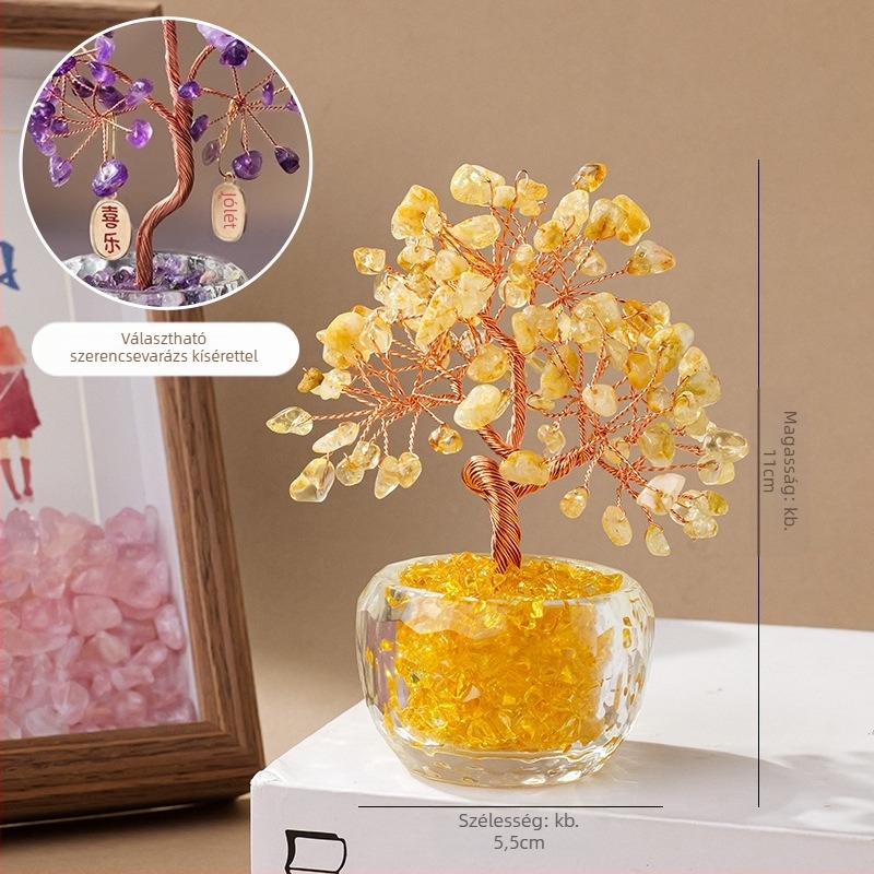 Kristály pénzfa üvegbázisú kincses tál, modern minimalista stílus