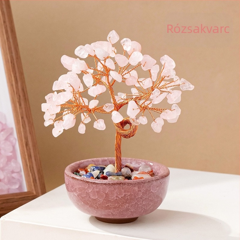 Kristály pénzfa üvegbázisú kincses tál, modern minimalista stílus