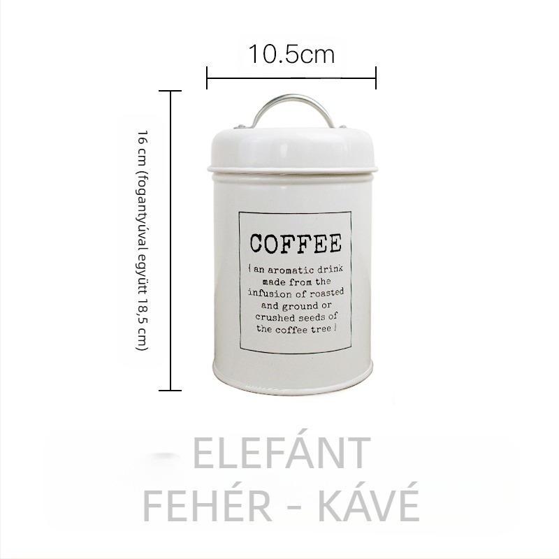 Fém kör alakú zárható, tömítő gyűrűvel ellátott edény tejpor, kávé, tea, cukorka és arcmaszk por számára; kapacitás 300 ml alatt