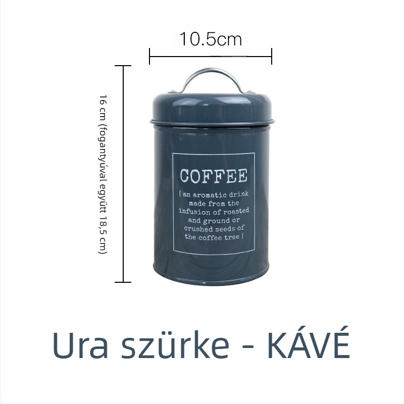 Fém kör alakú zárható, tömítő gyűrűvel ellátott edény tejpor, kávé, tea, cukorka és arcmaszk por számára; kapacitás 300 ml alatt
