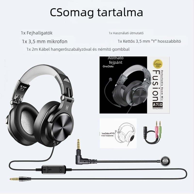 Oneodio A71D vezetékes fejhallgató mikrofonnal, 3,5 mm csatlakozó