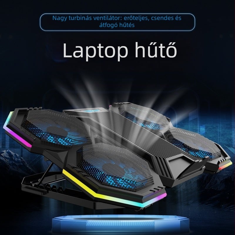 6-ventilátoros laptop hűtő radiátor, levegő hűtéshez notebook/ultrabook számára, műanyag + vas háló, modell NCP-079RGB