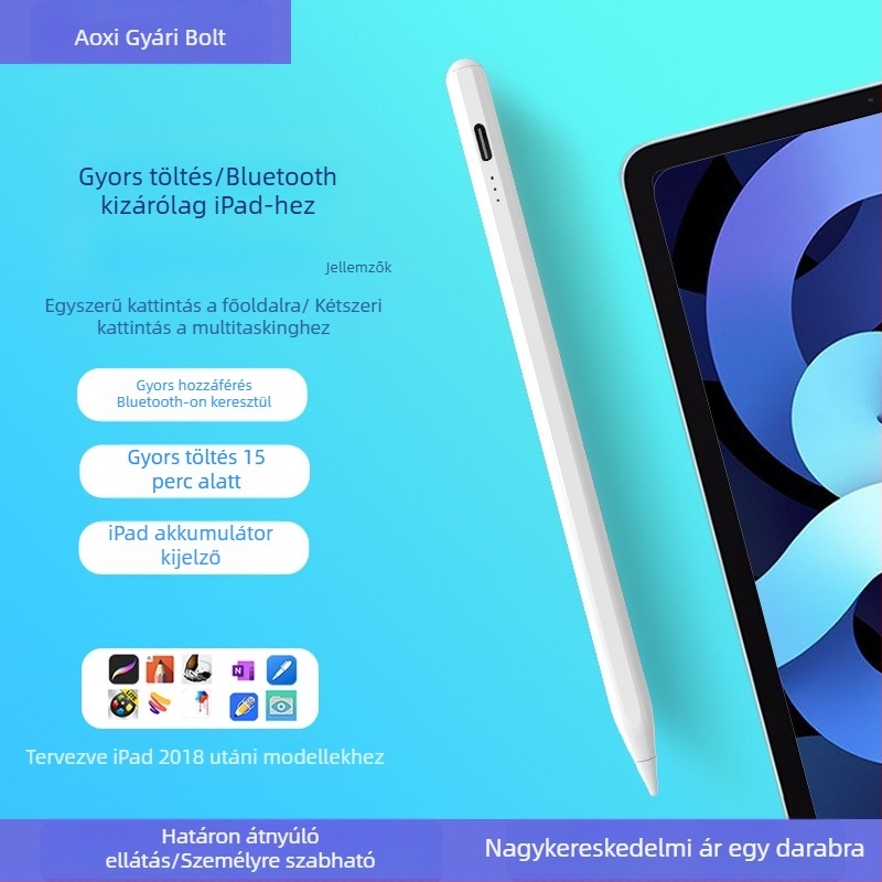 Parsonjie Bluetooth gyors töltésű mágneses kapacitív stylus Apple iPadhez, fém ház, mágneses rögzítés, IP/érintés stílus